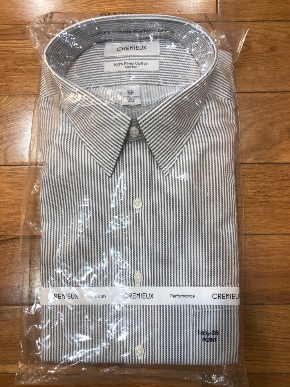 NWT Cremieux Pima Cotton Non Iron Gray & White Striped Button Down Shirt Sz 16.5